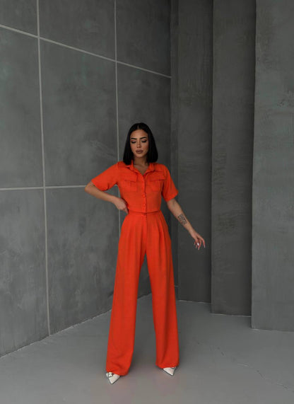 Women's Button Detailed Capped Pant Suit - TK00062