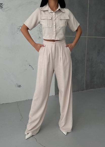 Women's Button Detailed Capped Pant Suit - TK00062