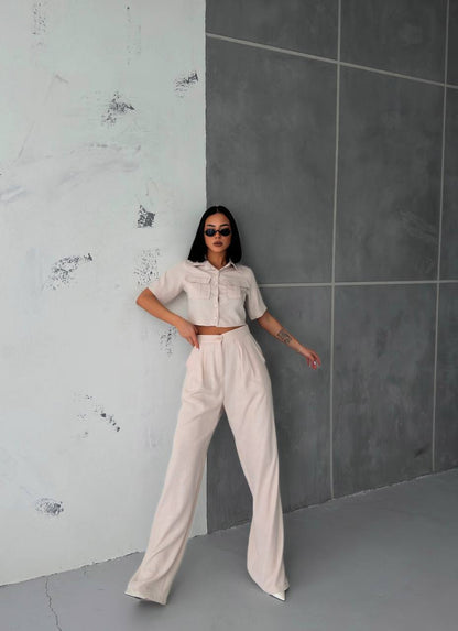 Women's Button Detailed Capped Pant Suit - TK00062