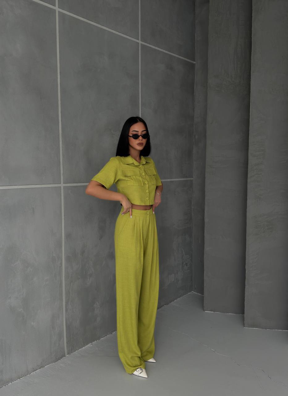 Women's Button Detailed Capped Pant Suit - TK00062