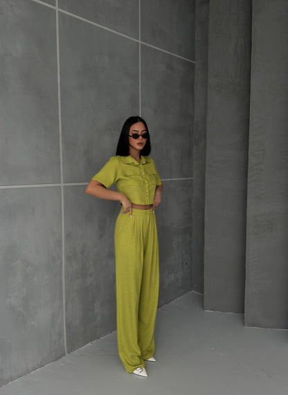 Women's Button Detailed Capped Pant Suit - TK00062