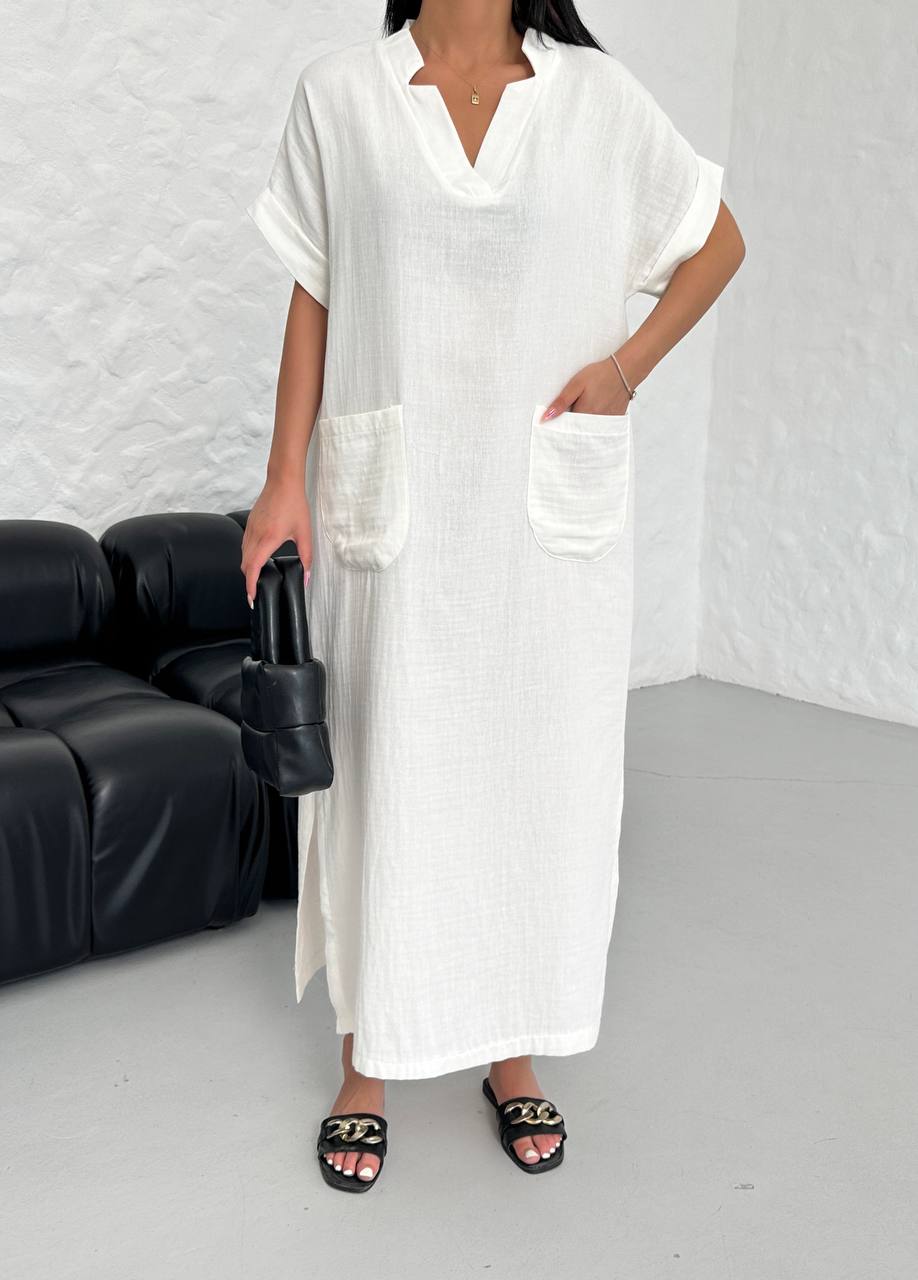 Muslin Linen Pocket Dress - 00129