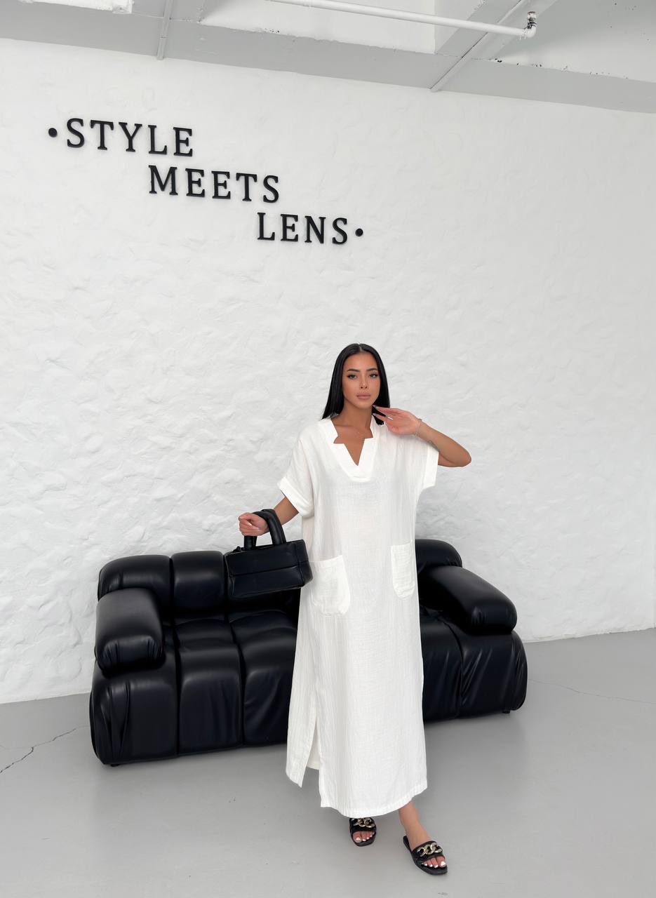Muslin Linen Pocket Dress - 00129