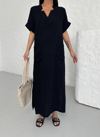Muslin Linen Pocket Dress - 00129