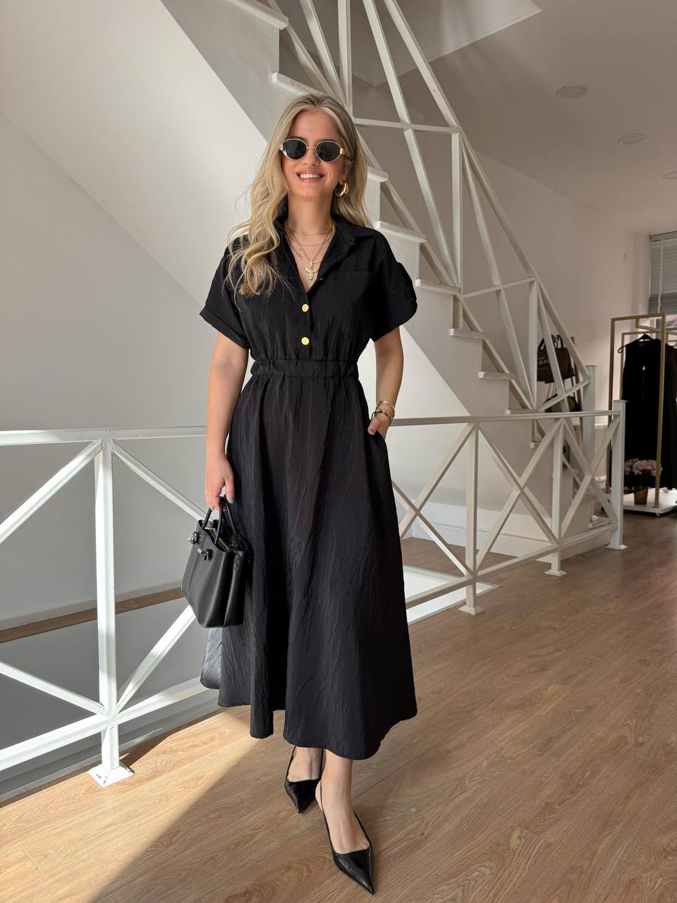 Elegant Button-Front Maxi Shirt Dress - 00137