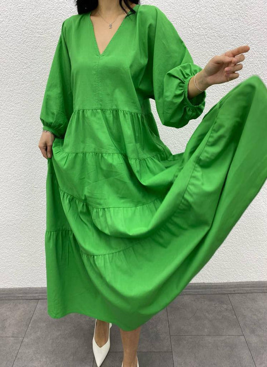 Poplin Lantern Sleeve Maxi Dress - 00004