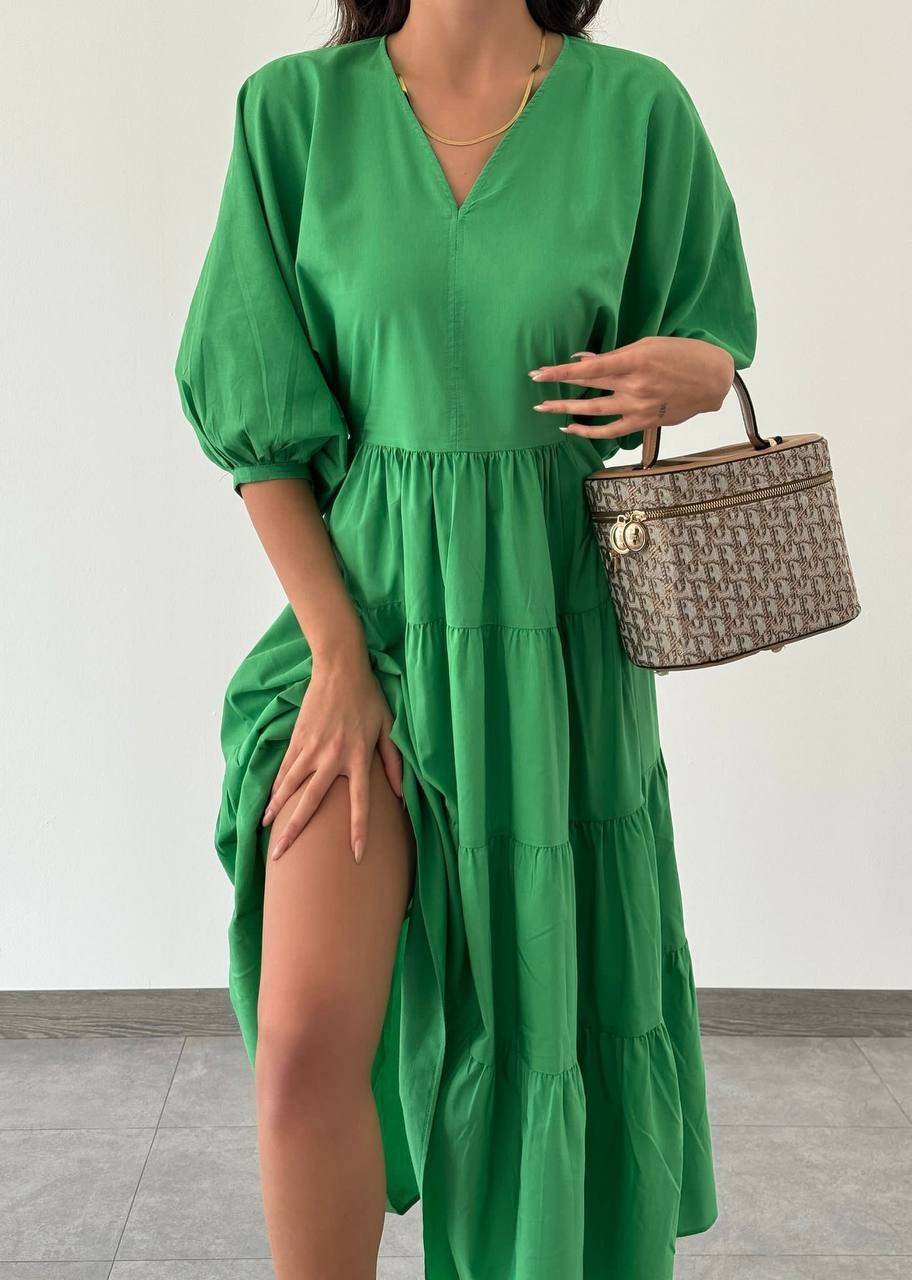 Poplin Lantern Sleeve Maxi Dress - 00004