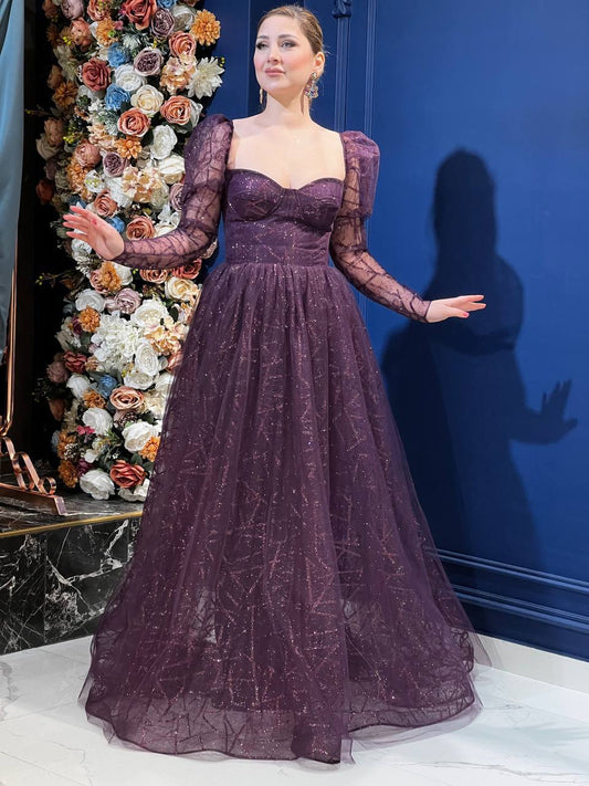 Lavender Color Glittery Tulle Evening Dress - 00035