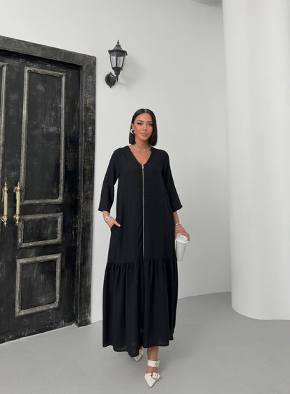 Zippered Tiered Maxi Dress - 00148