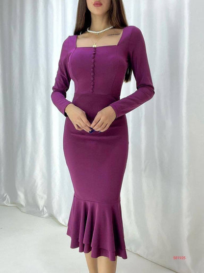Button Detail Fish Dress - 00025