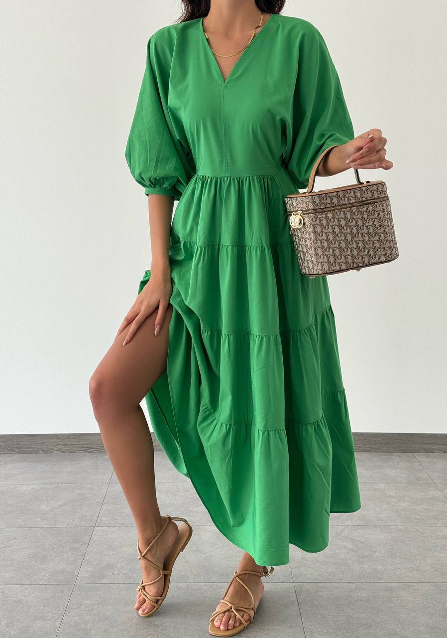 Poplin Lantern Sleeve Maxi Dress - 00004