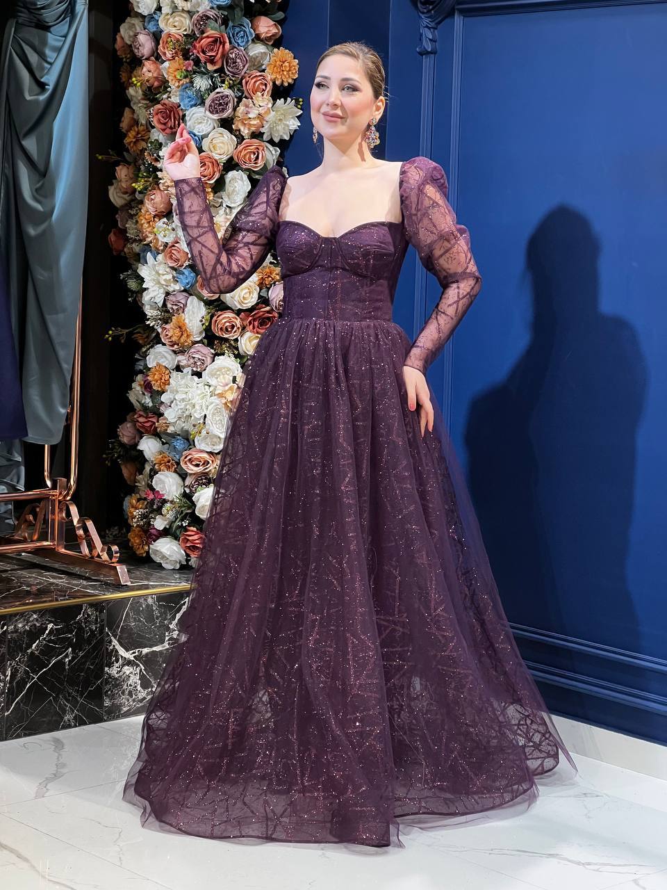 Lavender Color Glittery Tulle Evening Dress - 00035