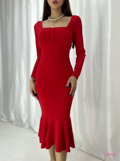 Button Detail Fish Dress - 00025
