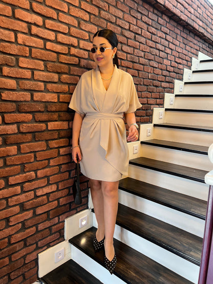 Premium Wrap-Style Belted Short Dress - 00156