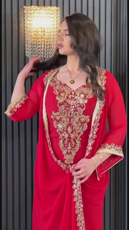Elegant Caftan with Golden Embellishments - 00030