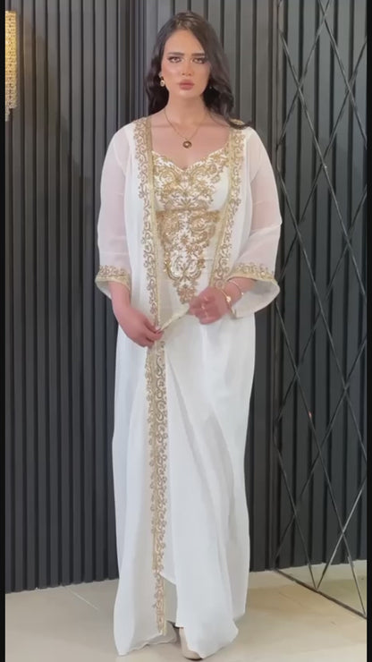 Elegant Caftan with Golden Embellishments - 00030