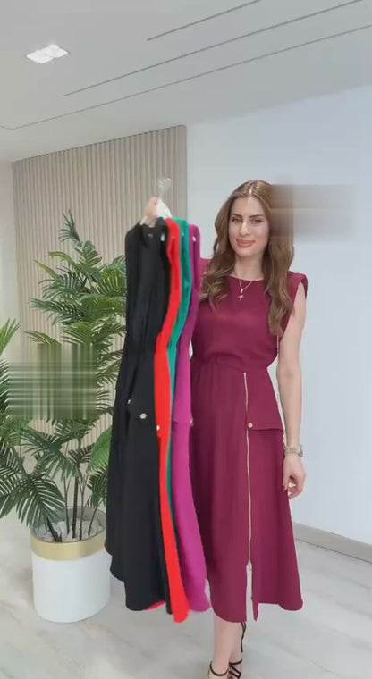 Elegant Pocket Midi Dress – 4 Colors - 00131