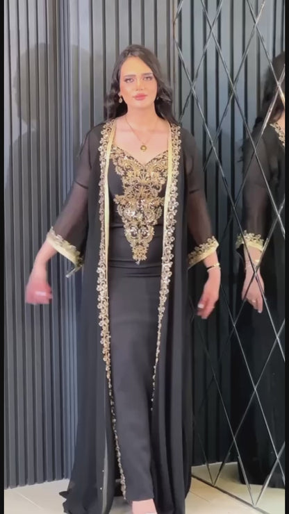 Elegant Caftan with Golden Embellishments - 00030