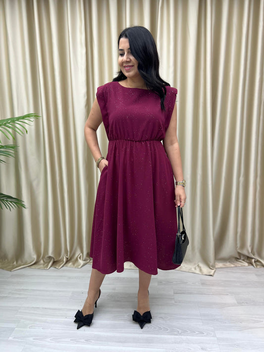 Shimmer Spark Midi Dress – Fuchsia & Black - 00134